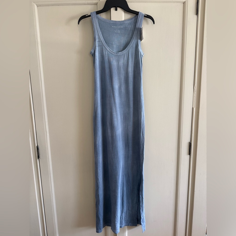 Majestic Filatures Blue Storm Cotton Sleeveless Maxi Dress